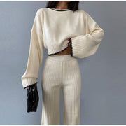 Knit set with a cropped sweater and high-waisted pants