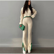 Knit set with a cropped sweater and high-waisted pants