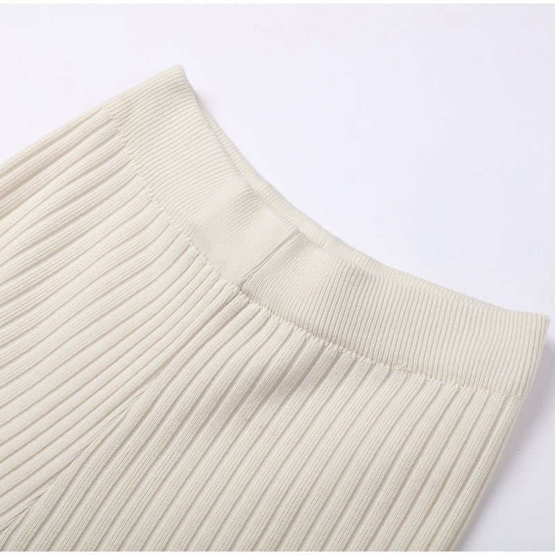 Knit set with a cropped sweater and high-waisted pants