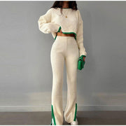Knit set with a cropped sweater and high-waisted pants