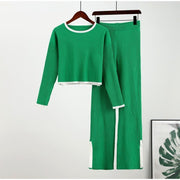 Knit set with a cropped sweater and high-waisted pants
