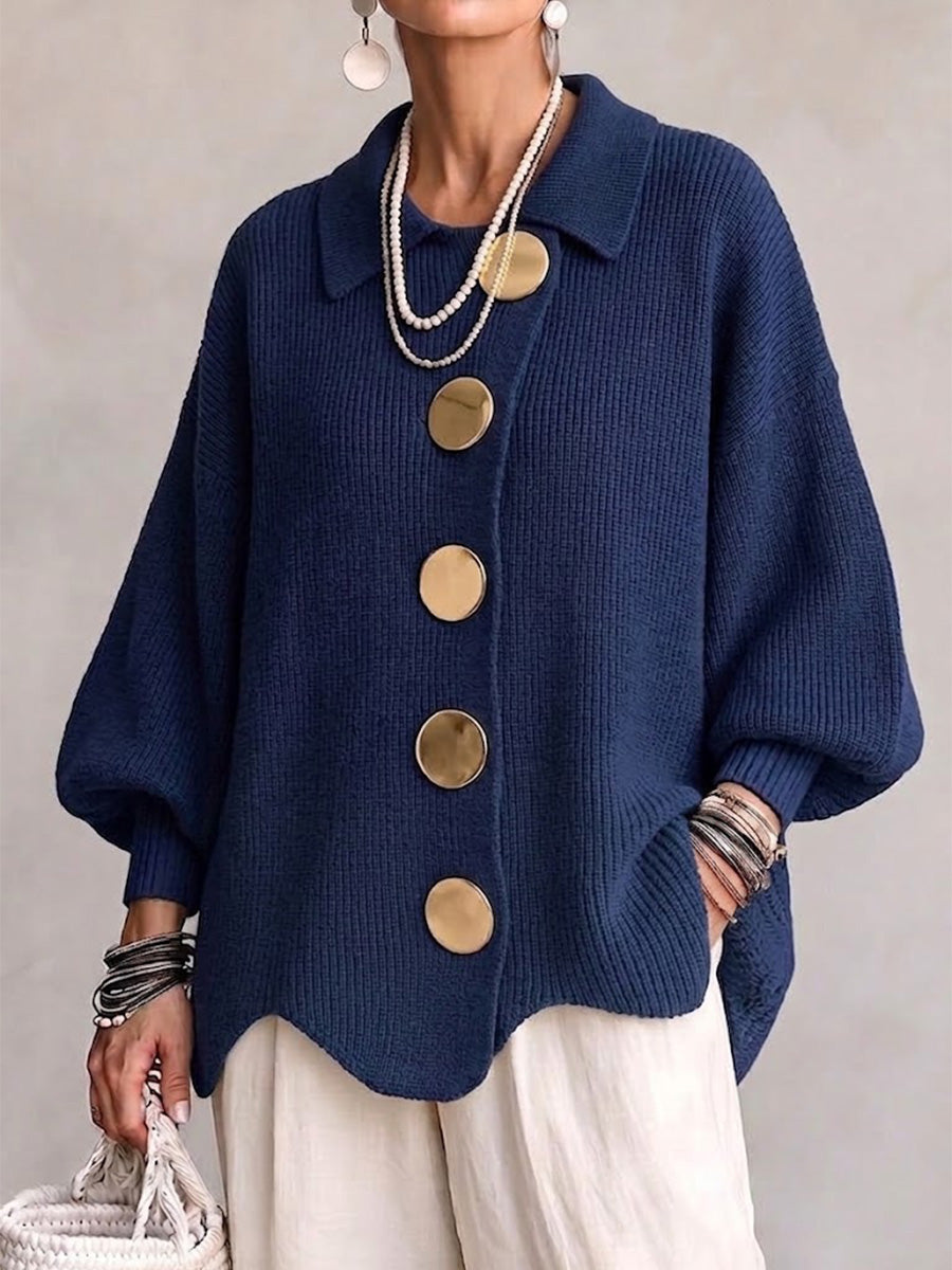 Constanza | Cárdigan Oversize con Cuello y Botones Metálicos Grandes